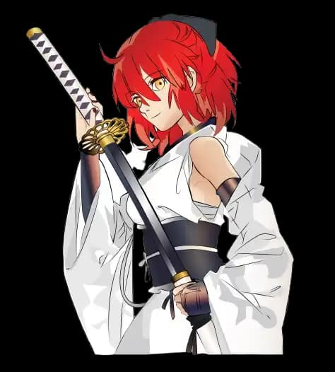 Precision vector tracing of a red-haired anime character holding a katana sword, created by Sassy Digitizing for high-resolution DTG printing.